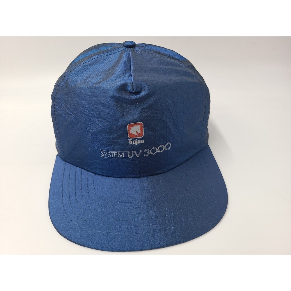 Vintage Trojan System UV 3000 Headline Nylon Snapback Hat Cap 90s Men Women Blue